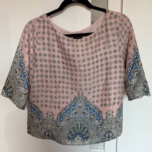 Ann Taylor | Elegant Pink and Blue Patterned Women's Top | Size S